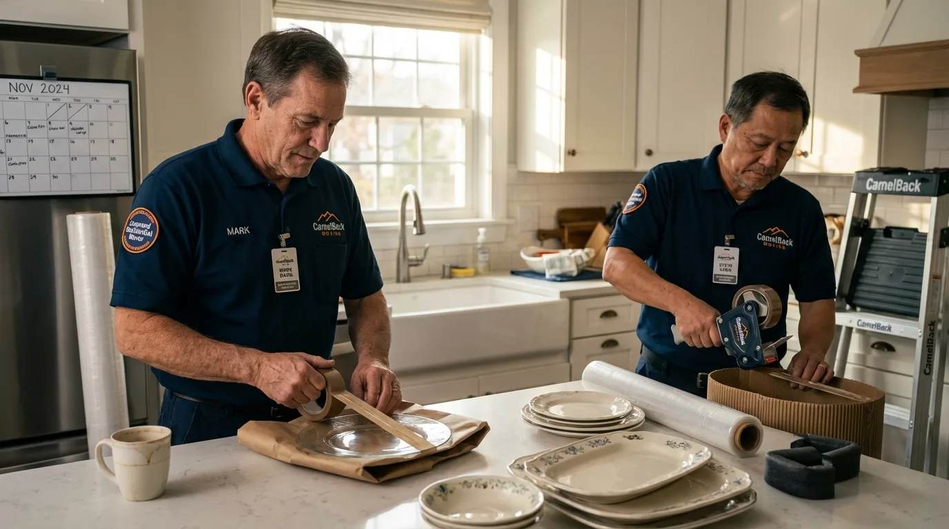 Professional crew packing kitchen dishware in Glendora, NJ